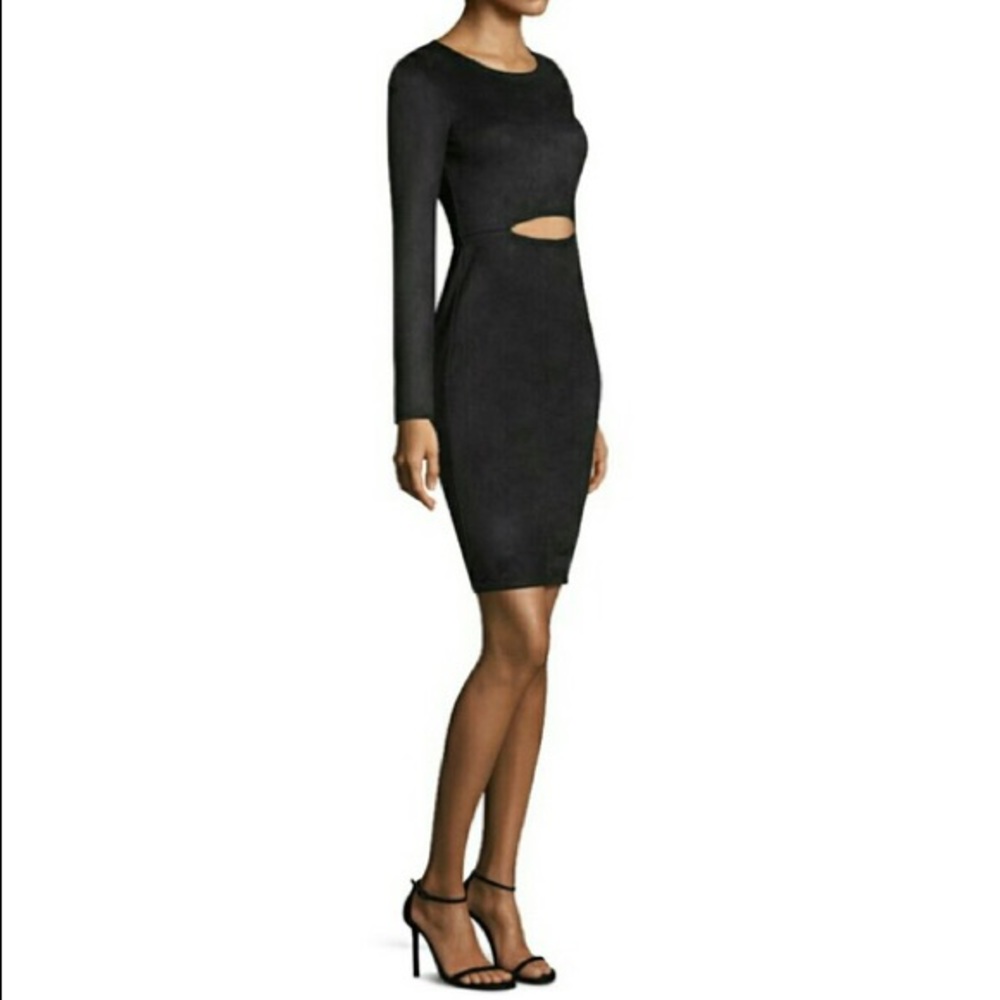 Black Suede Look Long Sleeve Dress